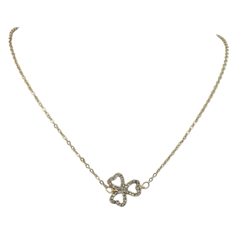 3 Leaf Clover Crystal Necklace Women Color Gold